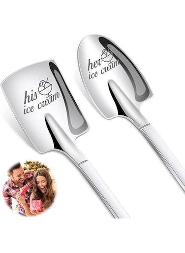 SYOSI Wedding Gifts for Her and Him Ice Cream Spoons, Stainless Steel Coffee Spoon Pack of 2 Set festival Valentines Day Wedding Gifts for Couple Lovers-2