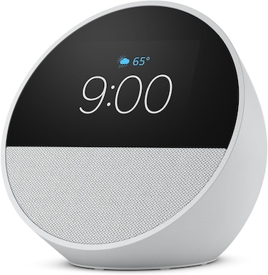 Echo Spot (newest model), Great for nightstands, offices and kitchens, Smart alarm clock, Designed for Alexa+, Glacier White

