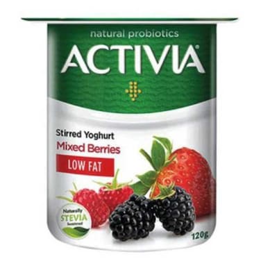 Activia Stirred Yogurt, Dairy Snack, with Probiotics Low Fat Mixed Berries Yogurt, 120g