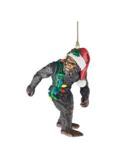 Design Toscano Bigfoot the Holiday Yeti with Santa Hat Funny Christmas Tree Ornament