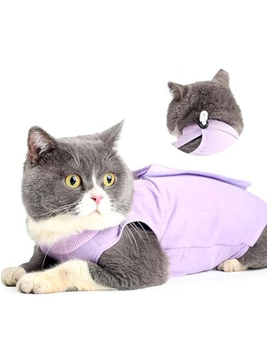 ELECDON Cat Recovery Suit, Cat Professional Recovery Suit With Avoid Licking For Surgical Abdominal Wounds Soft Breathable Home Indoor Pet Clothing E collar Alternative For Cats Dogs (M, Purple)