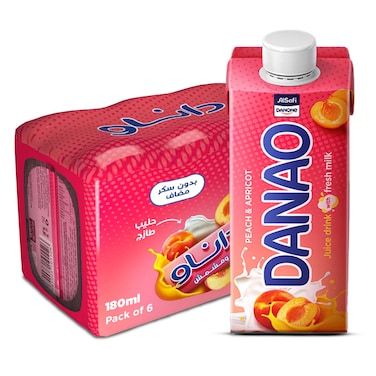 Danao Peach and Apricot Juice Drink with Fresh Milk, 180ml, Pack of 6