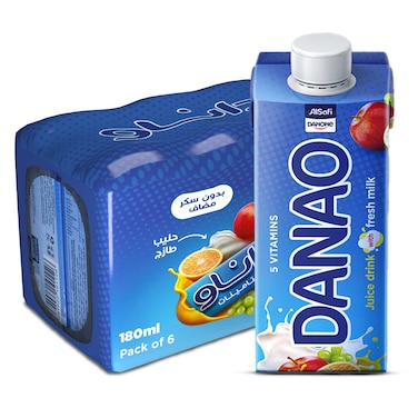 داناو مشروب العصير مع الحليب الطازج و5 فيتامينات، 180 مل، عبوة من 6