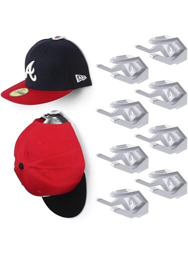 Modern JP Adhesive Hat Hooks for Wall (8-Pack) - Hat Rack for Baseball Caps, Minimalist Hat Display, Strong Hold Hat Hangers for Wall - USA Patented, White