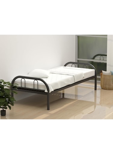 Heavy Duty Round Steel Bed Black Color Single Size - L190 x W90 x H75 Cm - Model-131BK