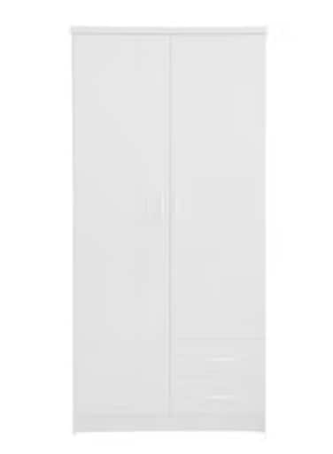 2 Door Wooden Wardrobe Cabinet Cupboard Engineered Wood Perfect Modern Stylish Heavy Duty White
