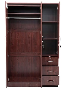 3 Door Wardrobe for Bedroom with 3 Drawers and 3 Shelves Cupboard for Home Bedroom Wardrobes Engineered Wood Cupboard Mohagany, Space Saver LXWXH in 120X50X190 cm)