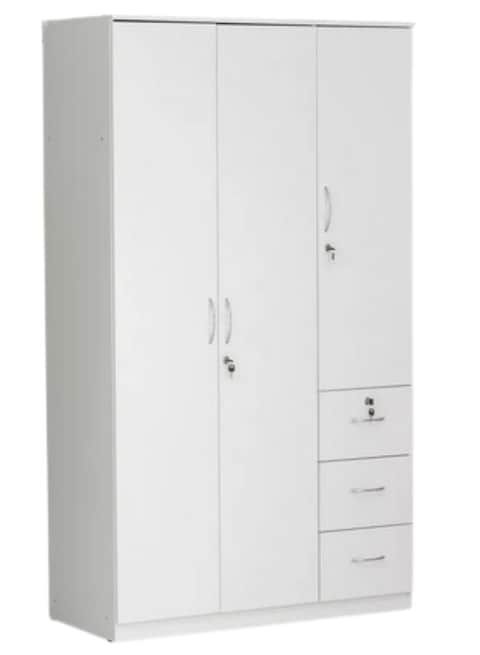 3 Door Wardrobe for Bedroom with 3 Drawers and 3 Shelves   Cupboard for Home   Bedroom Wardrobes   Engineered Wood Cupboard White, Space Saver LXWXH in 120X50X190 cm)