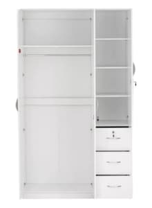 3 Door Wardrobe for Bedroom with 3 Drawers and 3 Shelves Cupboard for Home Bedroom Wardrobes Engineered Wood Cupboard White, Space Saver LXWXH in 120X50X190 cm)