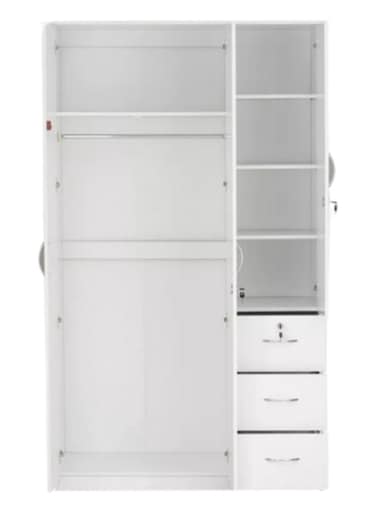 3 Door Wardrobe for Bedroom with 3 Drawers and 3 Shelves   Cupboard for Home   Bedroom Wardrobes   Engineered Wood Cupboard White, Space Saver LXWXH in 120X50X190 cm)