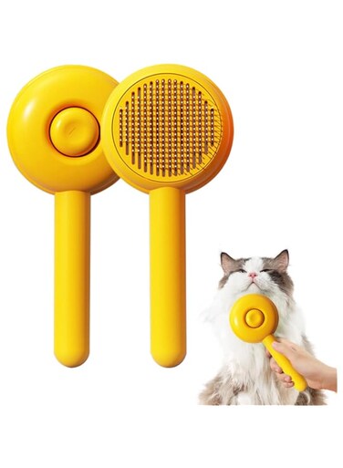 FurryPals Cat Brushes Self Cleaning,Cat Grooming Brush Tool for Indoor Cats and Dogs,Cat Hair Brush,Gently Removes Loose Undercoat, for Pet Massage (orange-Hamburger)