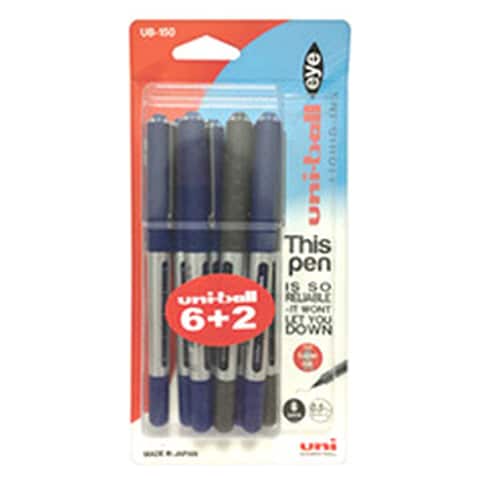 Uni-ball Eye Liquid Ink Rollerball Pen UB150 Blue And Black 0.5mm 8 PCS