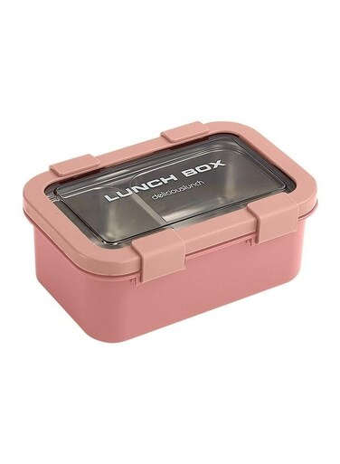 Two Compartment Lunch Box with Cutlery 850ml, SUS304 Stainless Steel Interior, Pink
