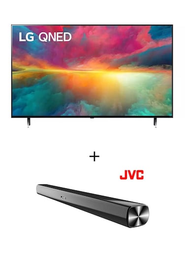 LG 75QNED756RB 75-Inch QNED75 Nano Cell 4K Smart TV HDR Black 2023 + JVC TH-N322B 2.0CH Soundbar Bluetooth USB FM Radio