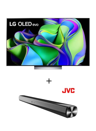 LG OLED55C36LA 55-Inch evo C3 4K Smart TV HDR Black 2023 + JVC TH-N322B 2.0CH Soundbar Bluetooth USB FM Radio
