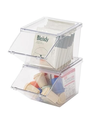 ANTOLE Tea Bag Holder,2 Pack Stackable Tea Bag Organizer with Lid,Dustproof Coffee Pod Holder,Multi-Purpose Food Storage Organizer Bins for Sugar Packet,Coffee,in Kitchen,Countertop,Pantry (2 Pack)