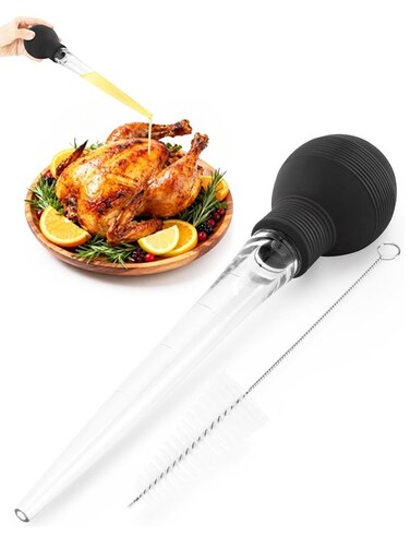Turkey Baster, Heat Resistant Silicone Syringe with Cleaning Brush, Dishwasher Safe