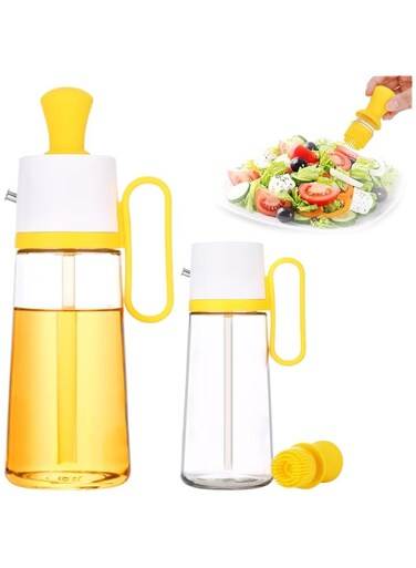 KASTWAVE Glass Olive Oil Dispenser Bottle with Silicone Brush 3 In 1, Silicone Dropper Measuring Oil Dispenser Bottle for Kitchen Cooking, Frying, Baking, Vinegar Turkey BBQ Frying Baking
