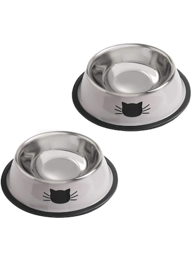 Rapsrk Stainless Steel Cat/Dog Bowls with Rubber Base Non-Slip Puppy Dish,Pets Feeder Bowl and Water Bowl Perfect Choice (Grey+Grey)