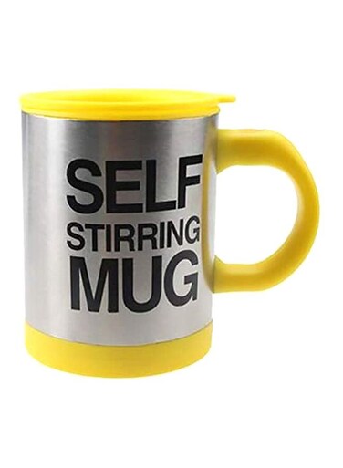Steel Self Stirring Coffee Mug Yellow/Silver 9.6 x 14.2 x 12.4cm