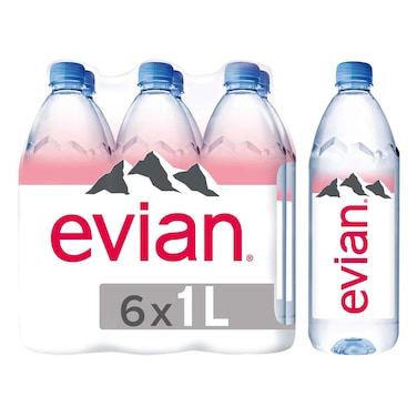 إيفيان مياه طبيعية معدنية بسعة 1 لتر، حزمة من 6.