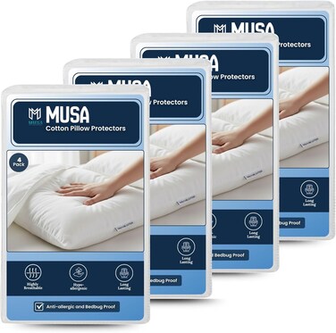 MUSA MUSA Cotton Pillow Protectors - Soft, Zippered, Anti-Allergic Pillow Covers, Pack of 2 (50 x 80cm)