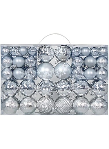 ANTOLE Christmas Tree Balls Ornaments,Hanging Christmas Balls Glitter Plastic Xmas Tree Baubles Xmas Balls for Christmas Holiday Party Home Decoration 100pcs,Silver