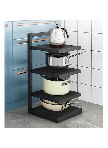 JANNAH Non-Slip Pots and Pans Organizer Storage Multi-Layered Adjustable Height Cooking Pot Space-Saver Kitchen Standing Cooking Pan Rack (Plain)