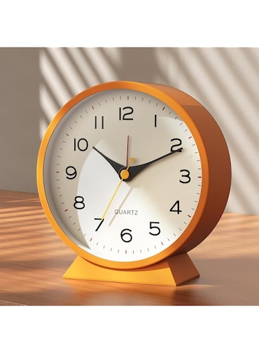 SWIUKPHE Analog Alarm Clock, 4.5"Small Retro Desk Clock Battery Operated,Slient Metal Table Clock with Light for Living Room Decor,Bedroom,Bedside,Shelf (Orange)