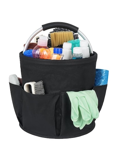 Cleaning Caddy with Handle, Multi Pocket Collapsible Cleaning Caddy Organiser, Multi Functional Cleaning Bag, Durable Cleaning Organiser,Foldable Cleaning Supply Caddy,Easy To Clean and Carry,Black