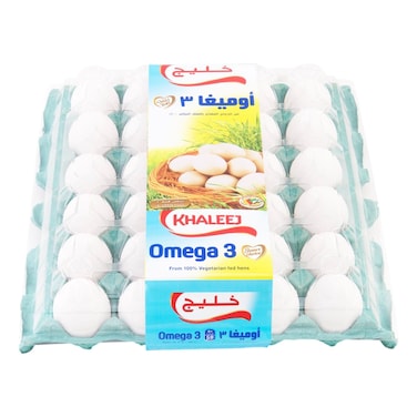 Khaleej, White Omega 3 Eggs, Pack of 30 Eggs