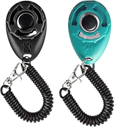 Khazna Pet Trainer, 2 Pack Dog Training Clicker with Wrist Strap, Pet Training Clicker with Big Button Effective Behavioral Training Tool for Cats Birds Puppy Recall (Blue and Black)