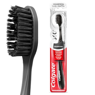 Colgate 360 Black Charcoal Medium Toothbrush With Tongue Cleaner 1 PCS
