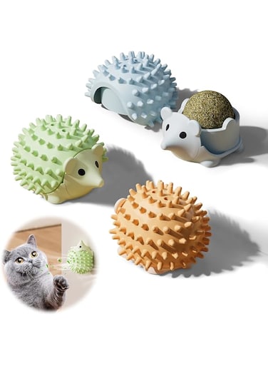 Cxqbsmy Catnip Balls That Stick on Wall, 3 Pcs 360&deg;Rotatable Edible Catnip Ball for Cat Licking, Self-Adhesive and Re-Stickable Wall Mount Cat Self-Entertainment Toy for Cat
