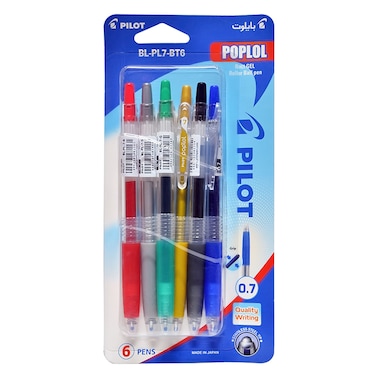 Pilot Poplol Retractable Rollerball Gel Pen Assorted 0.7mm 6 PCS