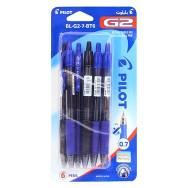 Pilot G2 Rollerball Gel Pen Assorted 0.7mm 6 PCS
