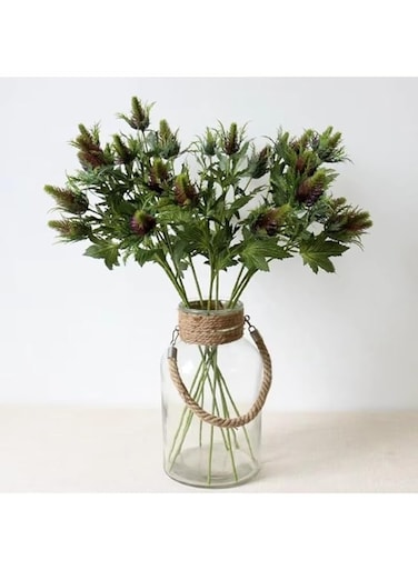 Artificial blue thistle leaves 3 branches, realistic plastic plants for home garden, artificial blue thistle leaves, realistic plastic plants for home garden decoration (Light green)