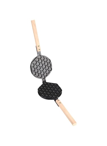 BusoTh Bubble Waffle Maker Machine, 180 Degree Non Stick Waffle Cone Maker, Aluminum Alloy Egg Roll Ice Cream Cone Maker Crispy Omelette Pancake Pan with Wood Handle for Gas Stove Top Use