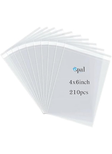 Opal plastic bags clear Small and large size re-sealable Self-Adhesive for packaging,organizing and storage for food,samples,jewelry,gifts,snacks,baked goods and candy (clear-210Pcs, 10x15cm-4x6inch)