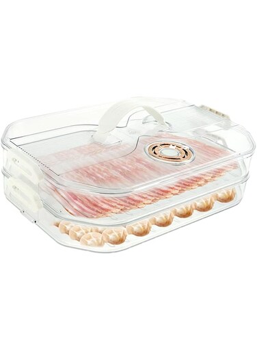 NALACAL Meat Container, Beef Storage Container, Refrigerator Food Storage Clear Box for Fridge 2 Layer, with Date Recording Function, Removable Bacon Keeper for Organizing and Storage