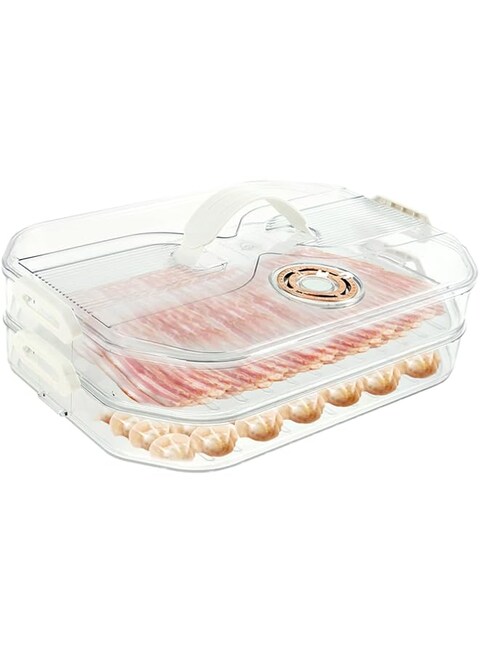 NALACAL Meat Container, Beef Storage Container, Refrigerator Food Storage Clear Box for Fridge 2 Layer, with Date Recording Function, Removable Bacon Keeper for Organizing and Storage