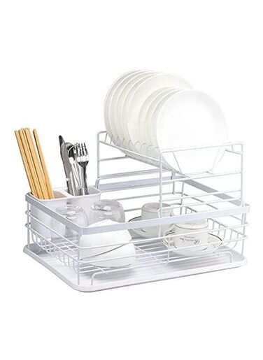 Dish Rack Drying Stand Dish Rack for Kitchen Organizer Rack With Tableware Cutting Board Rack Dish Rack Drainer Board Rack 2 Layer Dish Racks for Home Kitchen White