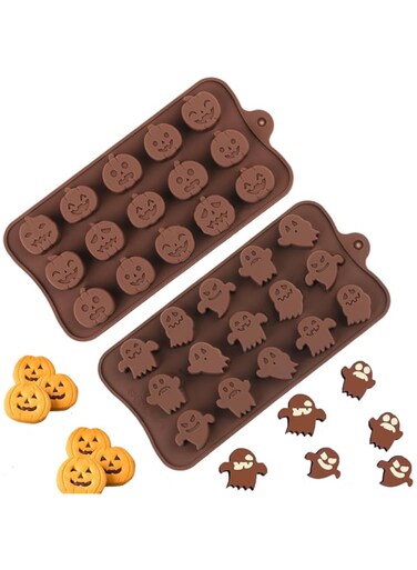 FMOYSIEN 2PCS Mini Pumpkin Silicone Mold Ghost Candy Mold Halloween Silicone Molds Hard Candy Mold for Halloween DIY Candy Jelly Fondant Cake
