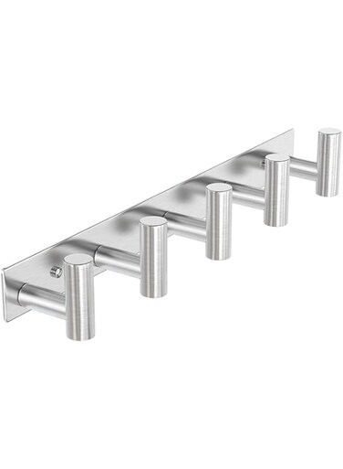 Excefore Coat Rack Wall Mounted, 5 "T Shaped Wall Hooks for Hanging, Heavy Duty Stainless Steel Coat Hook Rail for Hat Towel Robes in Bathroom Kitchen Mudroom Entryway (Silver, 1 Pack)