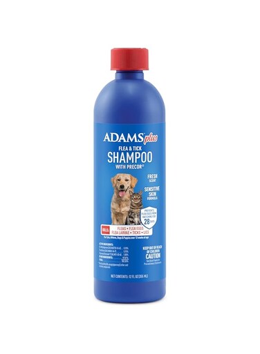 Adams Plus Flea &amp; Tick Shampoo with Precor for Cats, Kittens, Dogs &amp; Puppies Over 12 Weeks Of Age Sensitive Skin Flea Treatment   Kills Adult Fleas, Flea Eggs, Ticks, and Lice  12 Ounces
