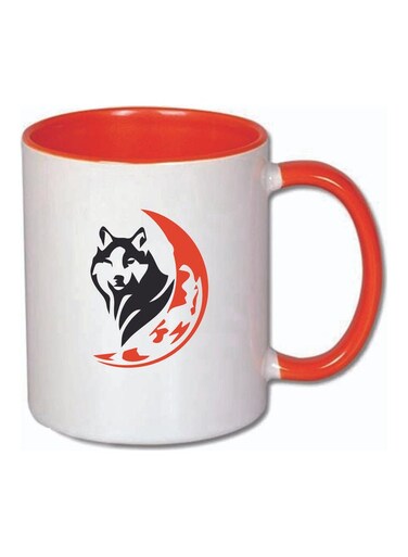 Wild Wolf And Moon Printed Ceramic Mug Orange/White