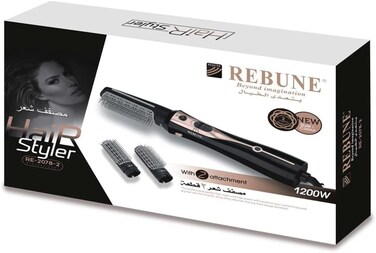 REBUNE RE-2078-2 Hair Styler 3 In 1 Hot Air Brush Hair Dryer Hair Straightener Hair Curler New Styling Tool 1200 Watts (Black)