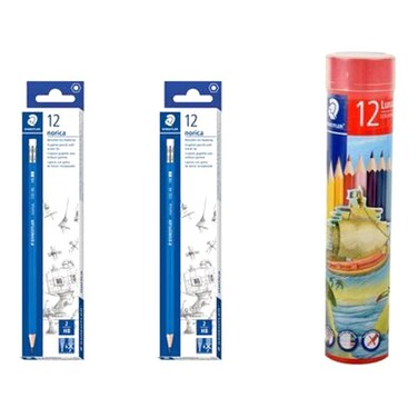 ستيدلر نوريكا أقلام رصاص  قطعتان وأقلام رصاص ملونة لونا 136، 12 قطعة