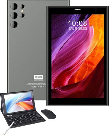CM824 Ultra 8-inch Tablet, 5g Tablet Single SIM WiFi, 8GB RAM + 512 GB ROM Kids Tab Zoom Tiktok Supported Dual Camera, Android 14 Slim Tablet with Keyboard and Mouse (Gray)
