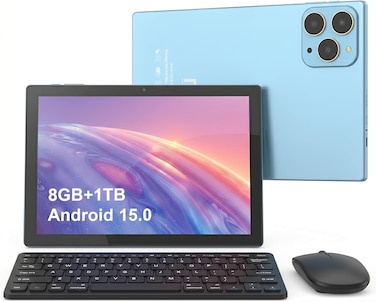 جهاز لوحي CM8700Plus بنظام Android 15، شاشة 10.1 بوصة، كاميرا مزدوجة، دعم شريحة SIM، سعة تخزين كبيرة 8 جيجابايت + 1 تيرابايت، بطارية بسعة 10000 مللي أمبير (لون أزرق)